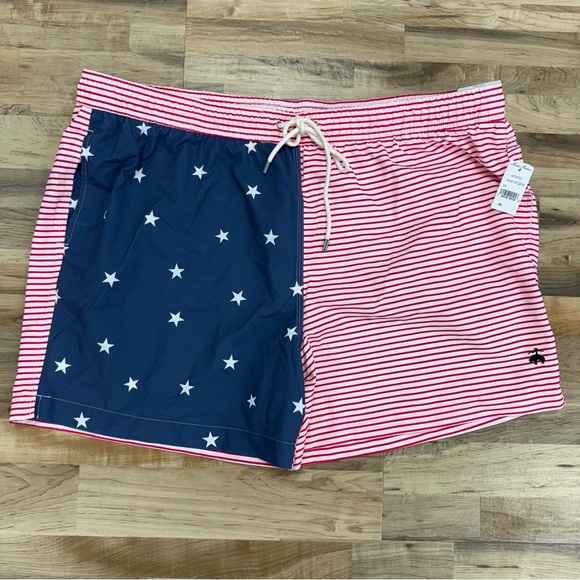 NWT Brooks Brothers Swim Trunks XXL Red Blue Flag Shorts Swimsuit *color Flaw - Picture 2 of 14